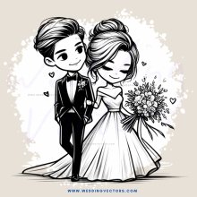 a bride and groom prepared to marry each other with flowers in their hands
