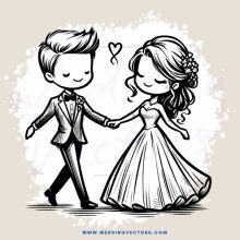 boy and girl hold hands with smiles on their faces