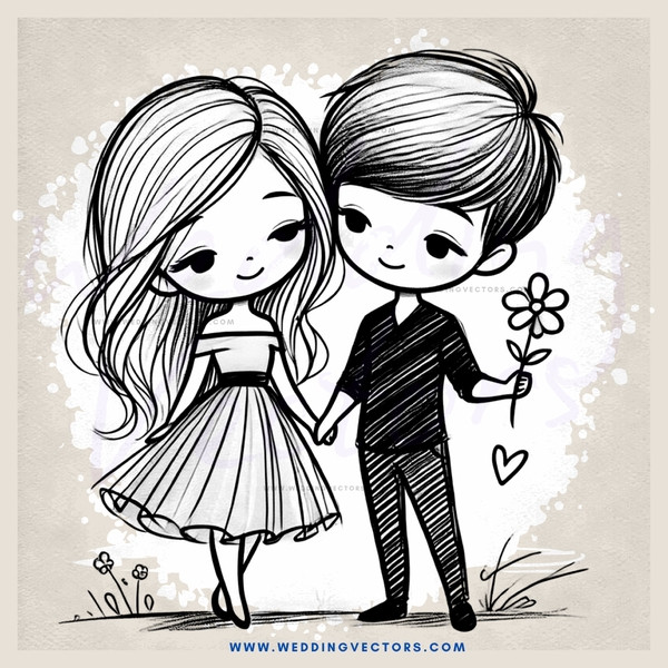 couple holding hands and flowers