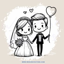a bride and groom in black and white holding hands