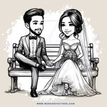 couple on bench with wedding attire