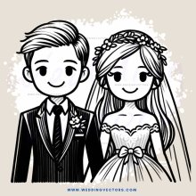 a bride and groom in black and white