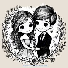 a boy and girl holding hands with flowers