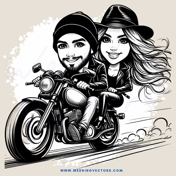 man and woman riding motorcycle with clouds in background
