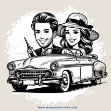 a man and woman on top of an antique car