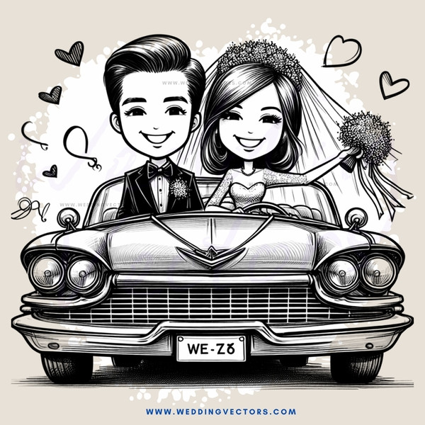 wedding caricature in black and white