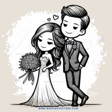engaged couple in white illustration