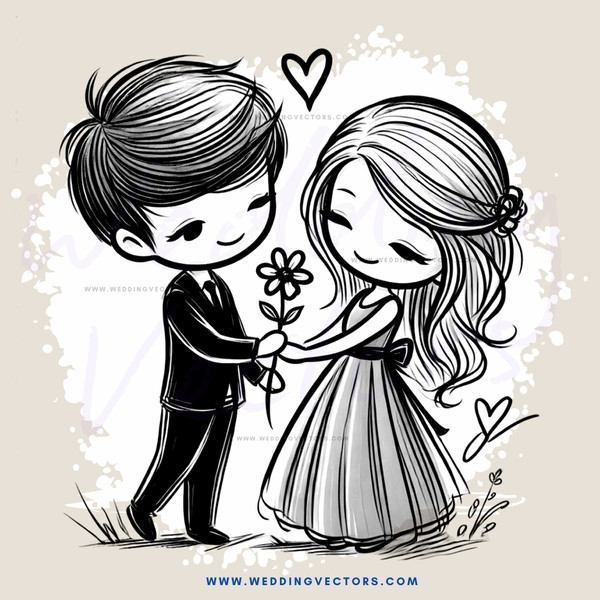 young couple holding hands and a flower