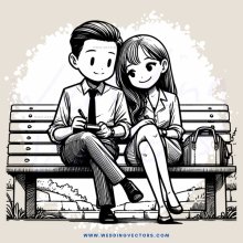 a boy and girl sitting on a bench with suitcases