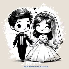 a black and white illustration of an engaged couple