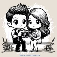 a couple sitting on a bench and holding objects