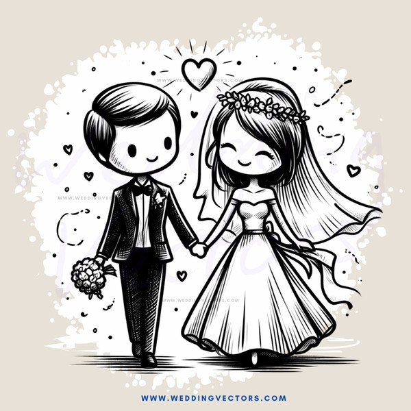 a bride and groom in black and white
