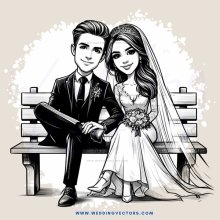 a bride and groom on a bench