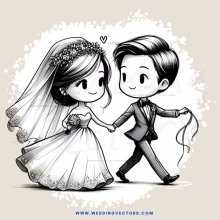 a bride and groom hold hands while walking
