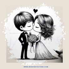 a couple kissing, with hearts and flowers