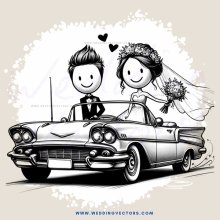 clip art - wedding car picture in black and white