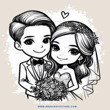 wedding anniversary greeting card with bride and groom smiling face