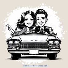 two people on a classic car