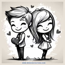 a boy and girl hugging with hearts around them