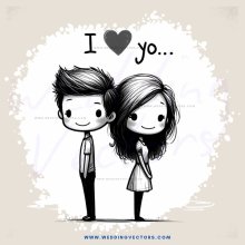a cartoon drawing of two people with hearts and the word i love you