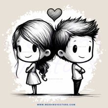 two people with hearts over their head
