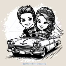 a caricature of a bride and groom