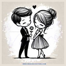a couple holding flowers and hugging each other