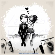 black and white cartoon picture of couple making out in different poses with an ipod, camera and sunglasses around him