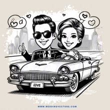 a couple in a car with love written on it