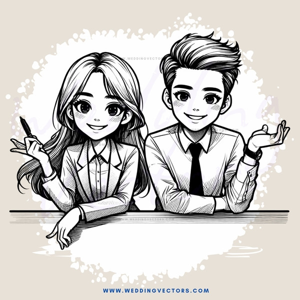 two people smiling at each other in black and white