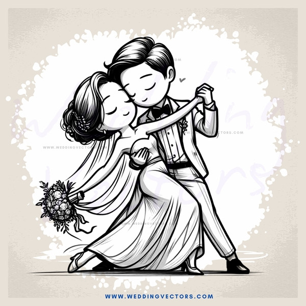 a couple dancing in wedding attire