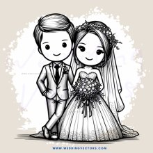 groom and bride picture frame black & white drawing