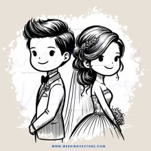 engaged couple portrait with wedding dress on right side