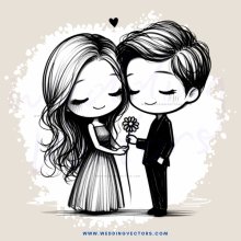 cartoon couple kissing with flower