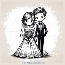 a bride and groom in wedding clothes posing for a picture