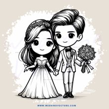 a couple standing together in white cartoon style