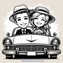 a couple in a vintage car