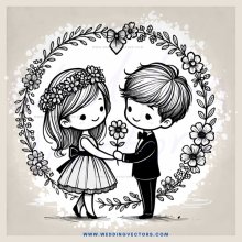 a boy and girl sharing a flower