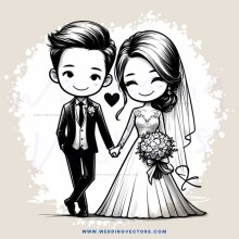 a bride and groom walk together