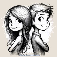 a young girl and boy standing side by side