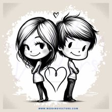 cute cartoon boy and girl facing each other with hearts