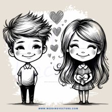 cartoon boy and girl posing for picture