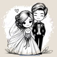 wedding couple in cartoon style