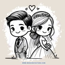 bride and groom's cartoon picture
