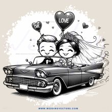 the newlyweds are ready to drive away