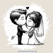 engaged couple in black and white illustration
