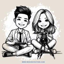 boy and girl with cameras on ground