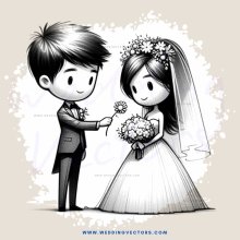 a newlywed couple exchange flowers