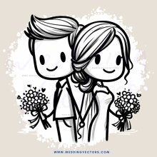 a couple holding flowers on their wedding day