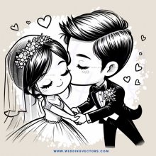 a couple kissing with hearts surrounding them